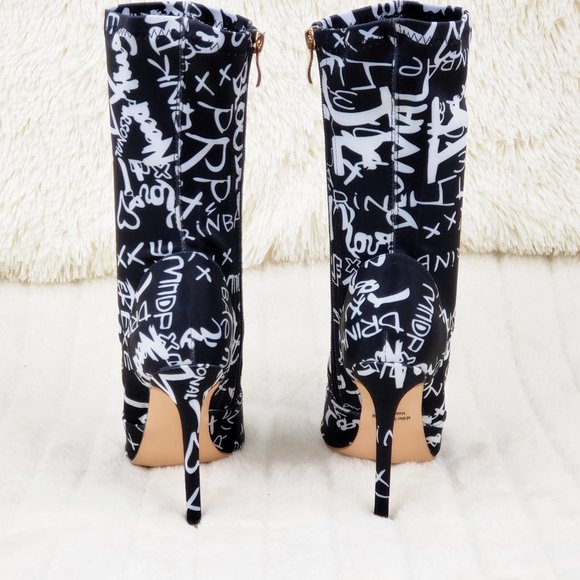 Graffiti Stretch Square Open Toe Ankle Boots - Picture 4 of 9